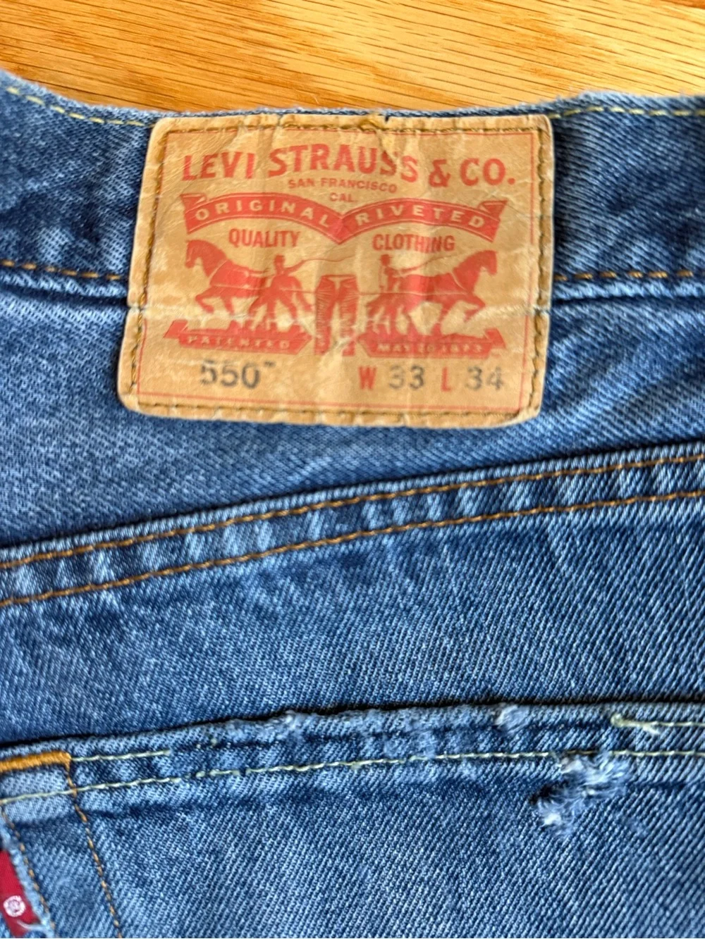 Levi’s Distressed Dark Blue Denim Cutoff Shorts